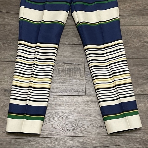 J. Crew skimmer striped ankle pants Ivory Blue Green Yellow Black size 0. - Picture 3 of 9
